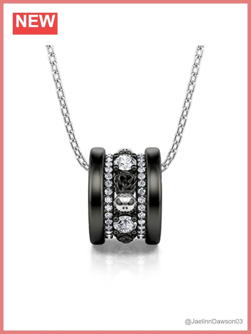 Sterling Silver Skull Pumpkin King Pendant Necklace Round Cut Crystal Gift